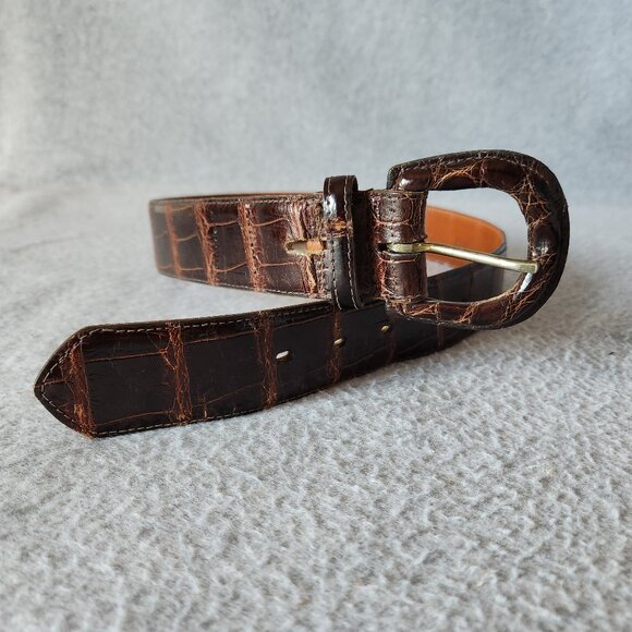 Polo by Ralph Lauren Genuine Alligator 1.5 Inches Wide Belt Buckle Brown - Picture 2 of 8